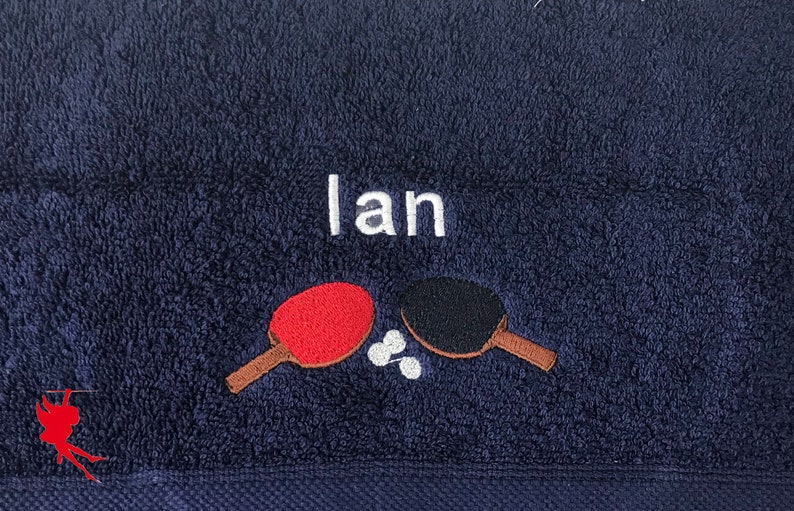 Table Tennis Personalised Embroidered Towels dunkelblau