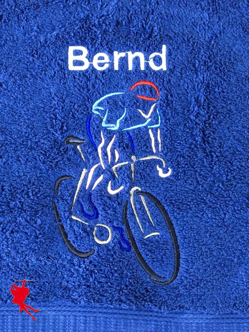 Radfahrer Handtuch bestickt mit Motiv Name dunkelblau