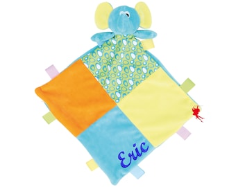 Elephant Cuddly Cloth Schnuffeltuch Rassel brodé avec son nom