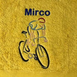 Radfahrer Handtuch bestickt mit Motiv Name Bild 2