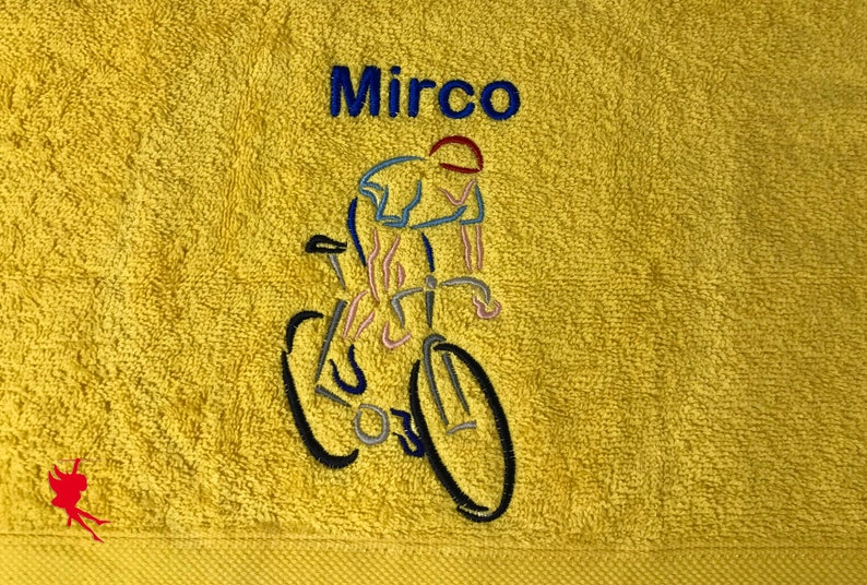 Radfahrer Handtuch bestickt mit Motiv Name Gelb