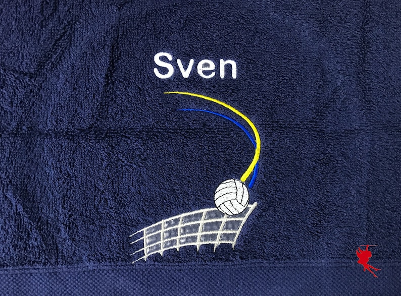 Volleyball Handtuch bestickt mit Motiv Name dunkelblau