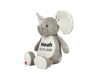 Elephant Cuddly toy Stuffed animal with embroidery Plush toy embroidered with name