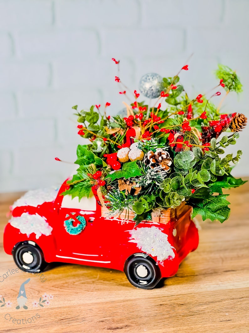 RED TRUCK, Christmas Red Truck, Christmas Centerpiece, Holiday Red
