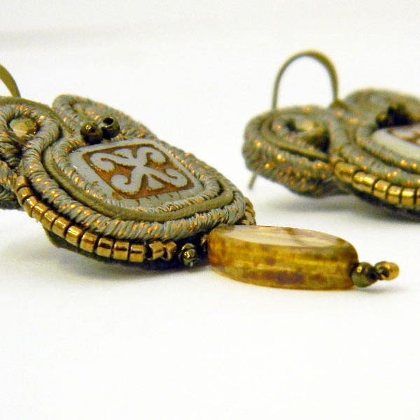 Short Soutache earrings Mistery  - Light soutache in bronze e copper tones, small soutache earrings