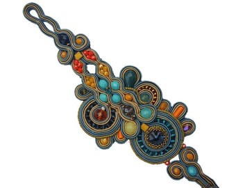 Bracciale a polsino in soutache, ricamato con perle in vetro, swarovski multicolore, Braccialetto Made in Italy