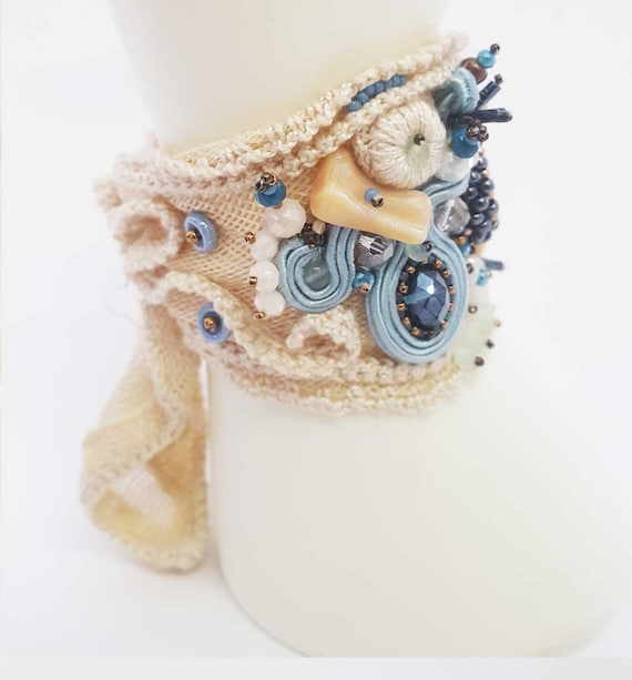Band Bracelet, Boho Chic Embroidery Cuff, Band Bracelet in  display picture 2