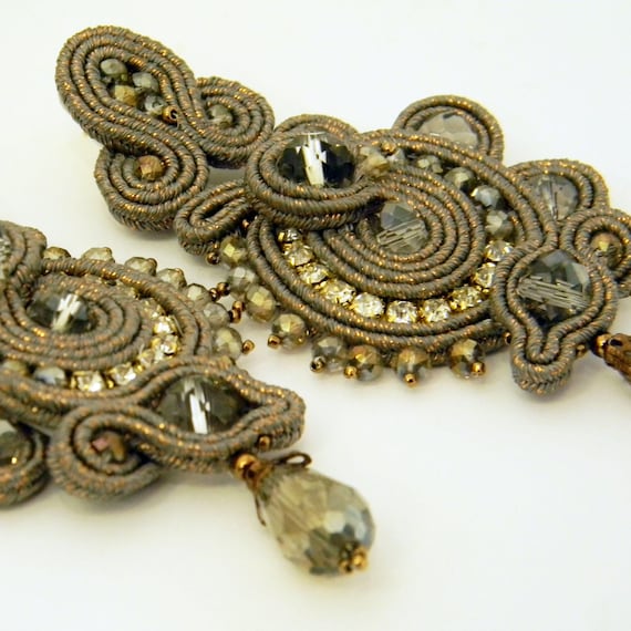 Long Soutache Earrings, Soutache Earrings, Fashion Earrings, Chandelier Earrings, Earrings Handmade, Crystals Stud Earrings, Gift For Her