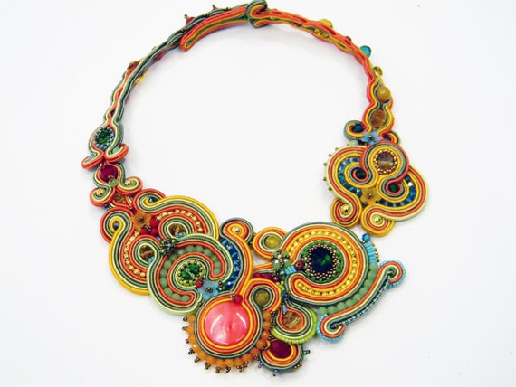 Soutache necklace spring - Multi colored statement collar, fashion jewellry, soutache jewelry, soutache collar in multi color