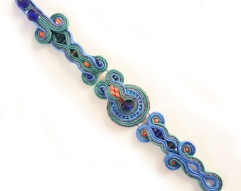 Soutache embroidery bracelet cuff model , colorful bead embroidery jewels made in Italy