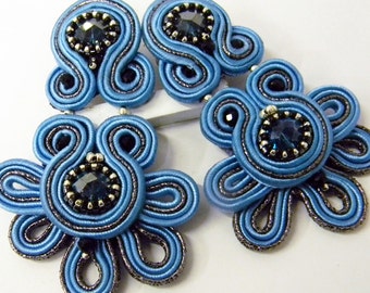 Orecchini soutache. Orecchini pendenti estivi in soutache azzurro e blu. Prezzo basso. Orecchini moda. Orecchini fatti a mano. Made in Italy