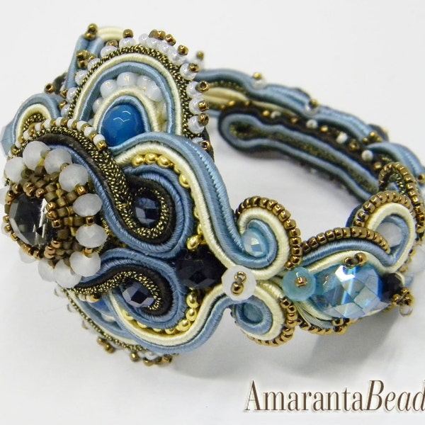 Bracelet Soutache. Bracelet brodé. Soutache manchette. Bijou en soutache. Bracelet avec perles brodées. Bijoux Made in Italy