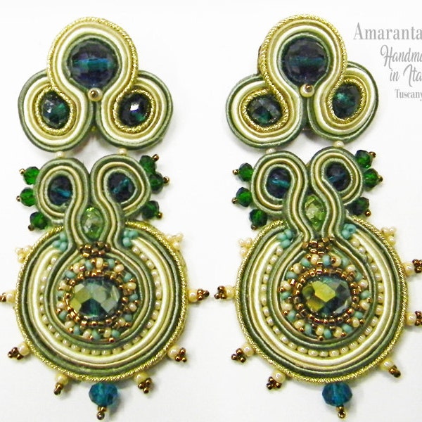 Long Soutache Earrings. Stud dangle earrings. Fashion soutache jewelry handmade in Italy.