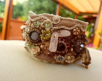 Embroidered bracelet, Boho Chic Bracelet, Jewellery Statement, beadwork bracelet, Soutache jewelry, Boho Style cuff, wide and light bracelet