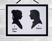 Star Wars Papercut I Love You I Know Han Solo and Princess Leia Star Wars Quote Room Paper Wall Art Silhouette The Empire Strikes Back RC115