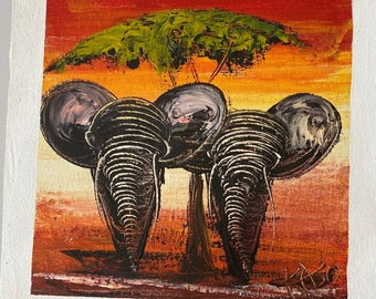 Tanzanian Elephant Safari Paintings on Canvas