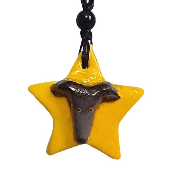 Black Greyhound Star Necklace, Whippet Jewelry, Italian Greyhound Ceramic Pendant