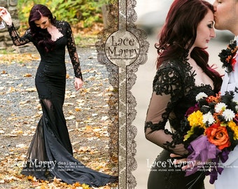 black lace wedding dress with sleeves