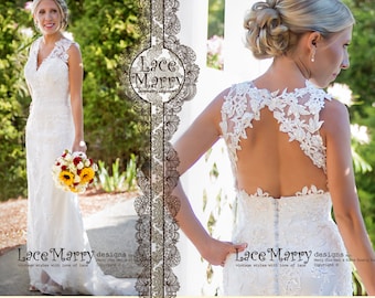 Boho Lace Wedding Dress, Beach Wedding Dresses, Summer Wedding Dress, Boho Wedding Dress, Slim A-Line Wedding Dresses, Keyhole Open Back