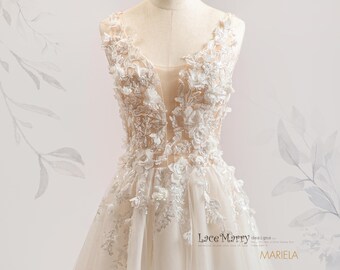 MARIELA / Vestido de novia sexy con escote en A y abertura, vestido de novia con brillo, vestido de novia personalizado