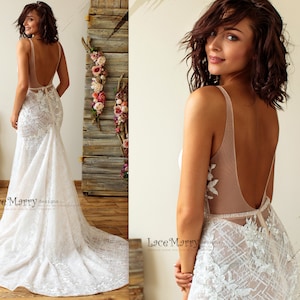 Gorgeous Sparkling Wedding Dress with Deep Plunge Neckline and Sexy Open Back, Custom Made Wedding Dress with Hand Beading