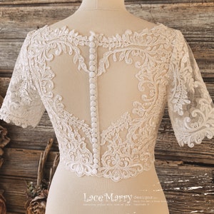 JERICA / Short Sleeve Lace Crop Top with Sparkling Appliques, Bridal Lace Topper, Wedding Lace Crop Top, Bridal Bolero, Bridal Separates image 6