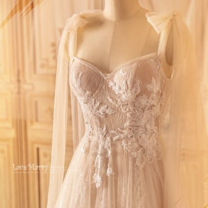 NICOLETTE / Custom Bohemian Wedding Dress Beaded Silk Bridal Gown with Floral Embroidery & Cape image 1