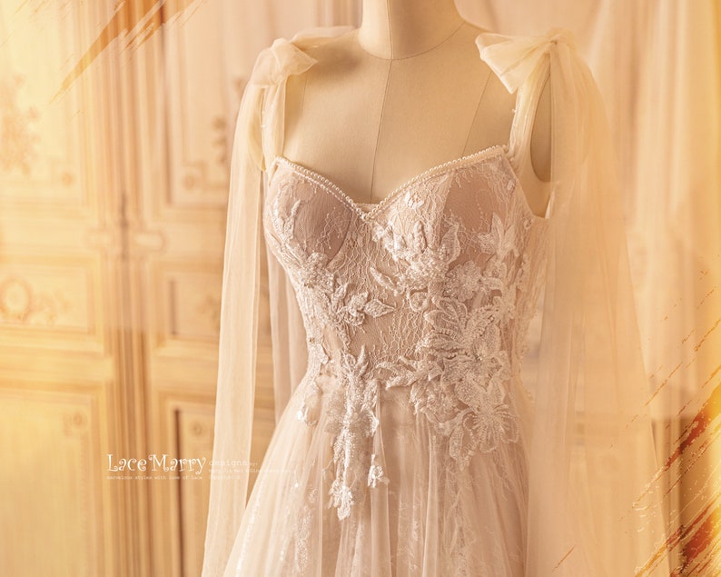 NICOLETTE / Custom Bohemian Wedding Dress Beaded Silk Bridal Gown with Floral Embroidery & Cape image 1