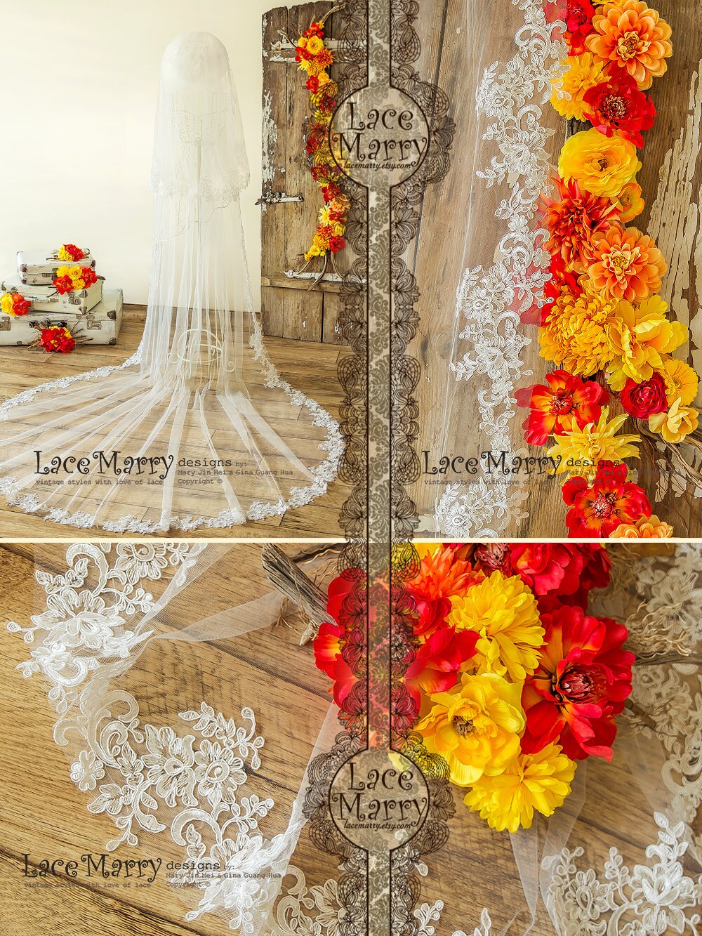 Cathedral Veil with Embroidery - Double Layer