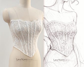 LORENDA / Basque Waist Boned Lace Bustier withSlight Sweetheart Neckline