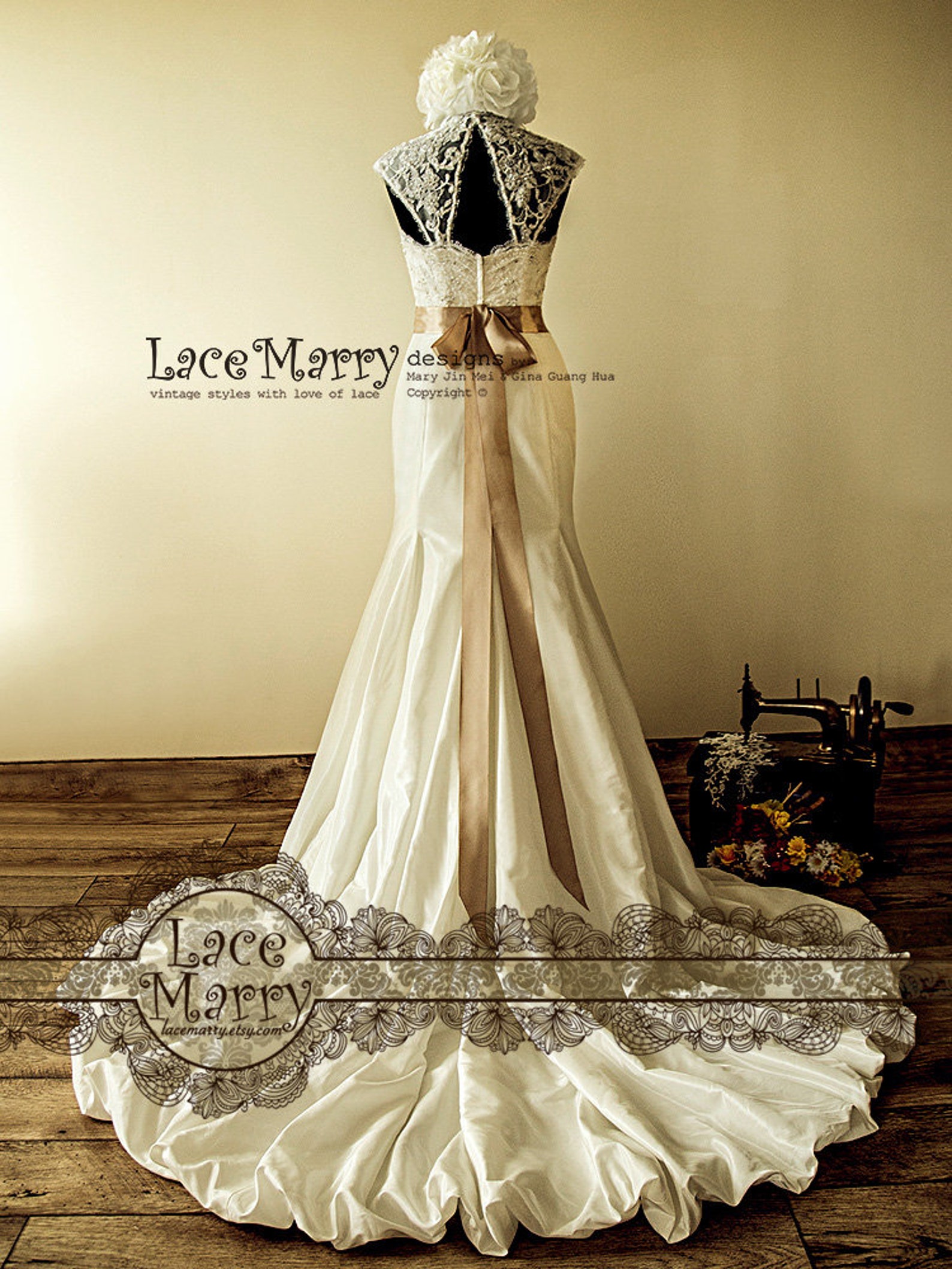 Fascinating Vintage Style Wedding Dress With Beaded Lace Top Etsy