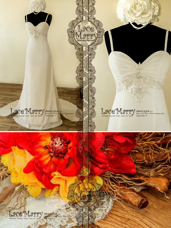 Swan Chiffon Wedding Dress With Sweetheart Neckline And Beaded Etsy