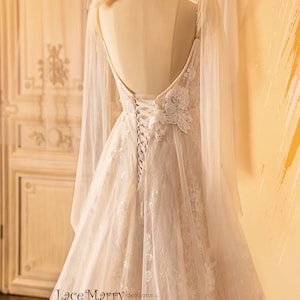 NICOLETTE / Custom Bohemian Wedding Dress Beaded Silk Bridal Gown with Floral Embroidery & Cape image 7