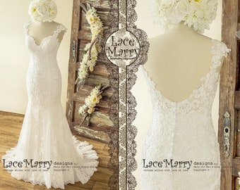 Lace Applique Ivory Wedding Dress, Sweetheart Neckline, Fit n Flare