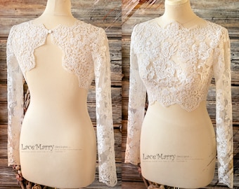 INDIE / Macrame Lace Bridal Topper with Long Sleeves, Easy Remove Bridal Bolero, Lace Bridal Bolero, Long Sleeves Wedding Bolero