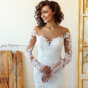 Long Lace Sleeves Design Wedding Dress 