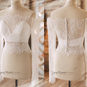NATALIA #2 / Lace Crop Top with Off Shoulder Design, Bridal Crop Top, Wedding Topper, Lace Bolero, Long Sleeves Crop Top, Wedding Dress