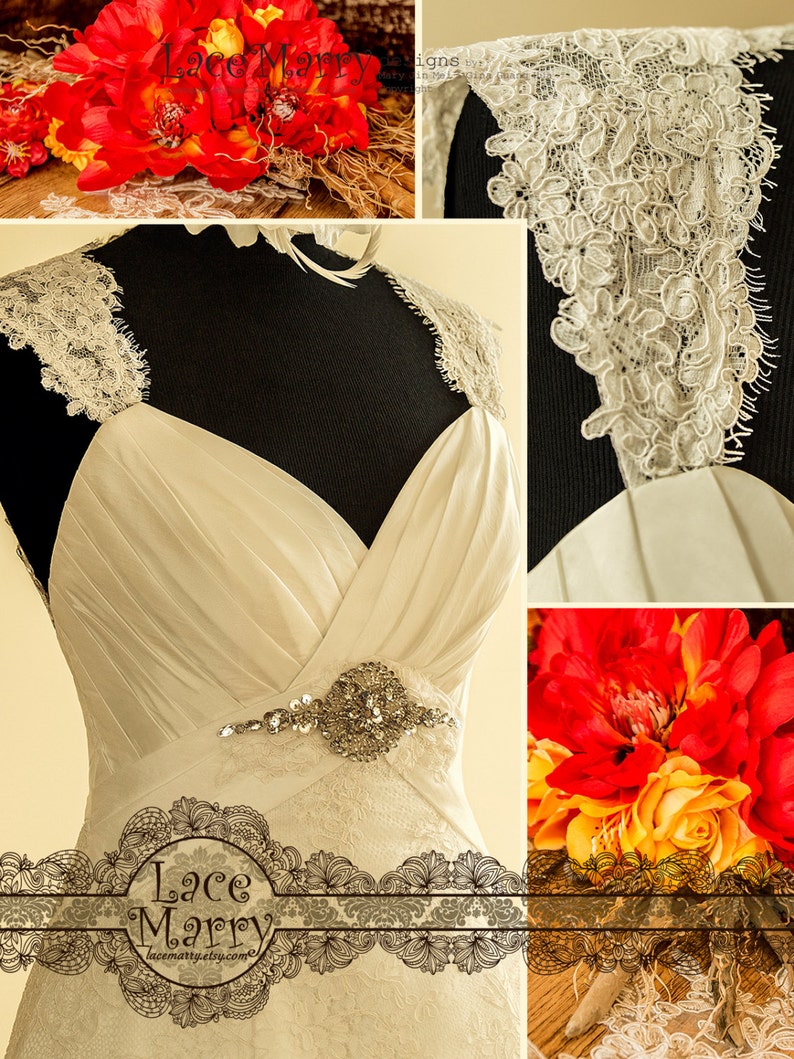 Stately Lace Wedding Dress in Wide A Line With Queen Anne Etsy Canada