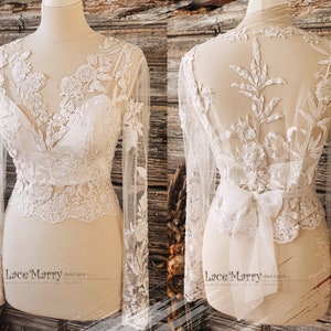ERIKA #5 / Bohemian Lace Bolero with Long Sleeves, Wedding Topper Set, Bridal Crop Top, Plus Size Lace Topper, Custom Bolero, Crop Top