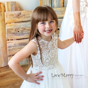 LANA  / Trendy Ivory And Champagne Rustic Flower Girl Dress, Junior Bridesmaid Lace And Tulle Dress, Princess Girl Party Dress