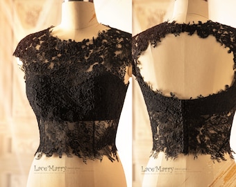 NARELLE / Black Lace Wedding Dress: Tulle Skirt & Bolero, Gothic Bridal Set