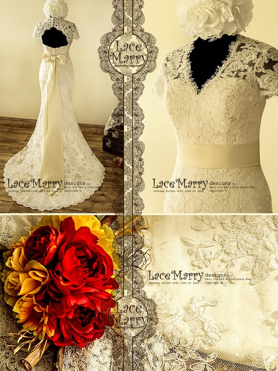 Dainty Cream Color Underlay Lace Wedding Dress With Keyhole Etsy