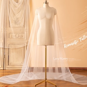 SHIRI CAPE / Detachable Tulle Cape in Cathedral Length, Bridal Cape, Wedding Cape, Bridal Tulle Cape, Wedding Veil, Bridal Veil, Tulle Veil