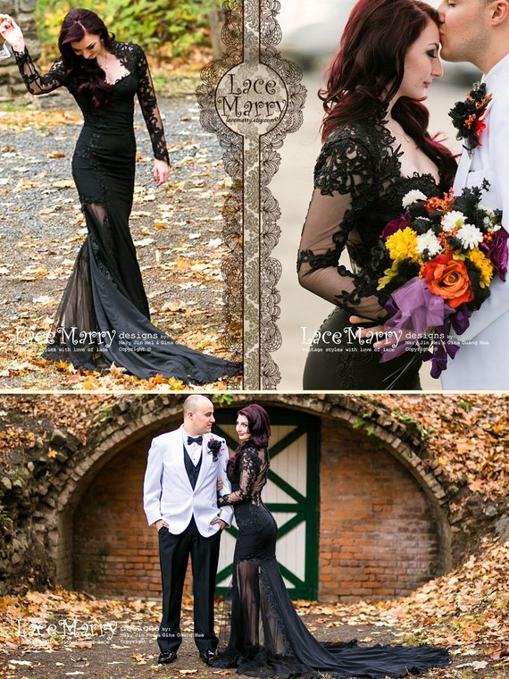 etsy black wedding dress