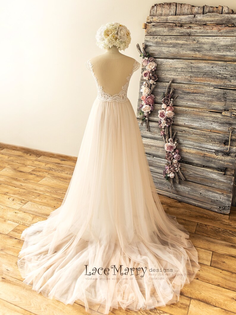 Elegant Boho Wedding Dress With Illusion Neckline and Back - Etsy