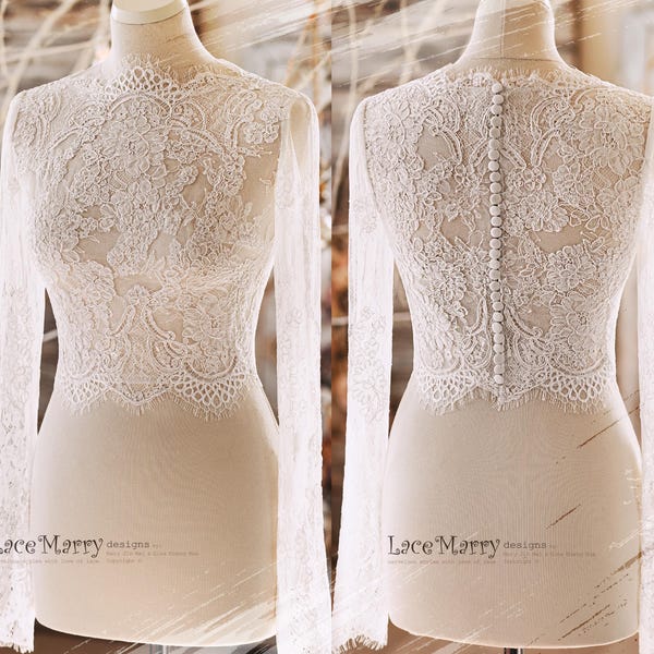 MAGNOLIA #4 / Bolero da sposa in pizzo avorio: coprispalle da sposa a maniche lunghe