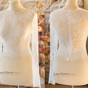 MAGNOLIA #3 / Lace Bolero with Long Sleeves, Bridal Lace Topper with Long Lace Sleeves and High Neck, Bridal Lace Crop Top with Sleeves