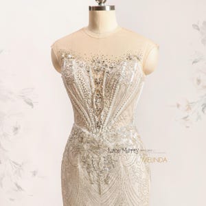 MELINDA / Basque Waist Embellished Wedding Dress, Sparkling Custom Wedding Dress with Basque Waistline, Bling Wedding Dress