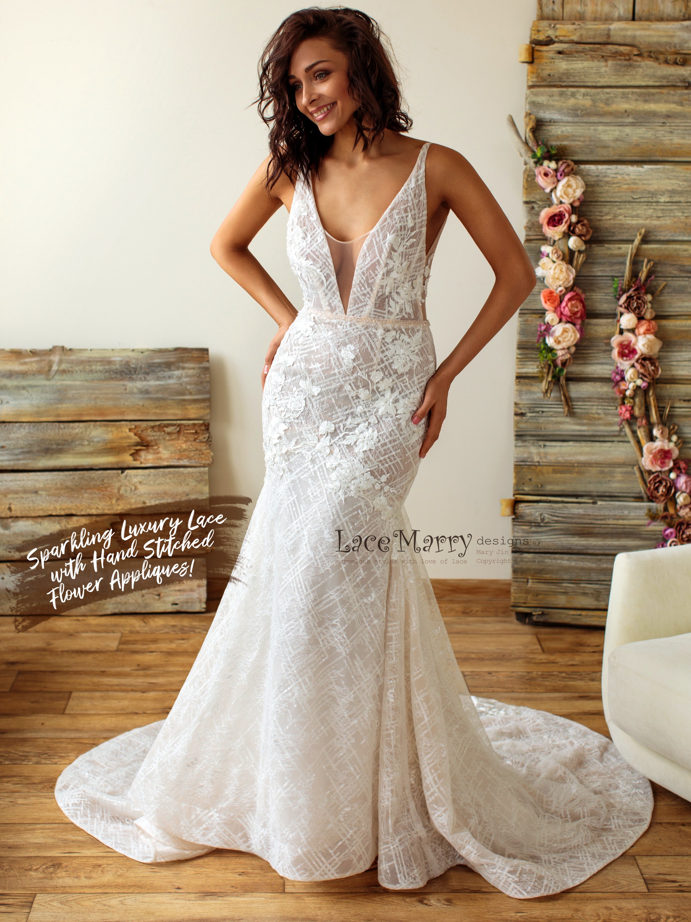 Deep v top lace dress