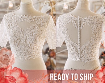 JERICA / Lace Topper with Sparkling Appliques, Short Sleeve Lace Bolero, Bridal Crop Top, Lace Bolero, Wedding Dress Set